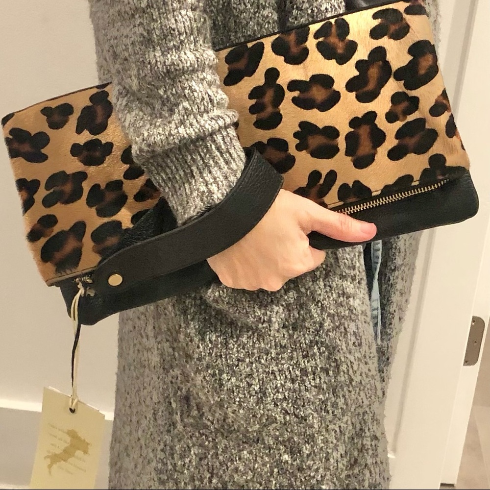 Vittoria Napoli Black Leopard Envelope Clutch